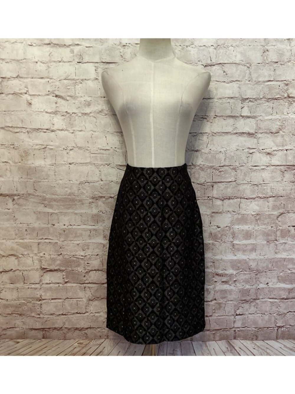 Victor Costa Womens Black Brocade Shimmer Pencil Skirt Black Metallic Size 6
